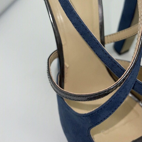 Scene “Marylou” Platform Wedge 5” Heels Blue Suede w/ Silver Accents 7M Open Toe - Picture 5 of 8